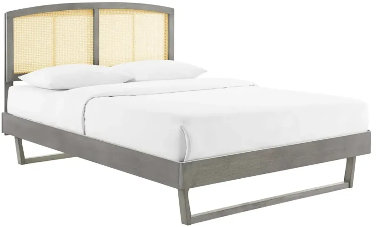 Sierra Cane and Wood Queen Platform Bed With Angular Legs