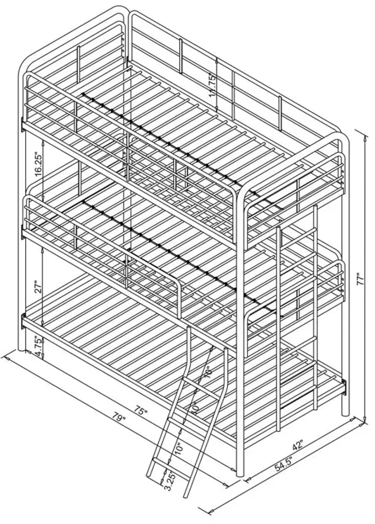 Garner Triple Twin Bunk Bed with Ladder Gunmetal