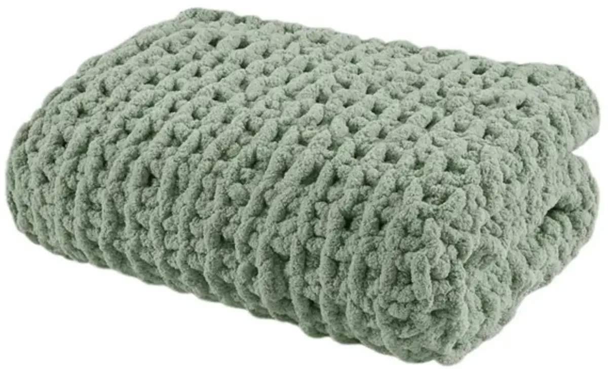 Madison Park Chenille Chunky Knit Sage Green Throw