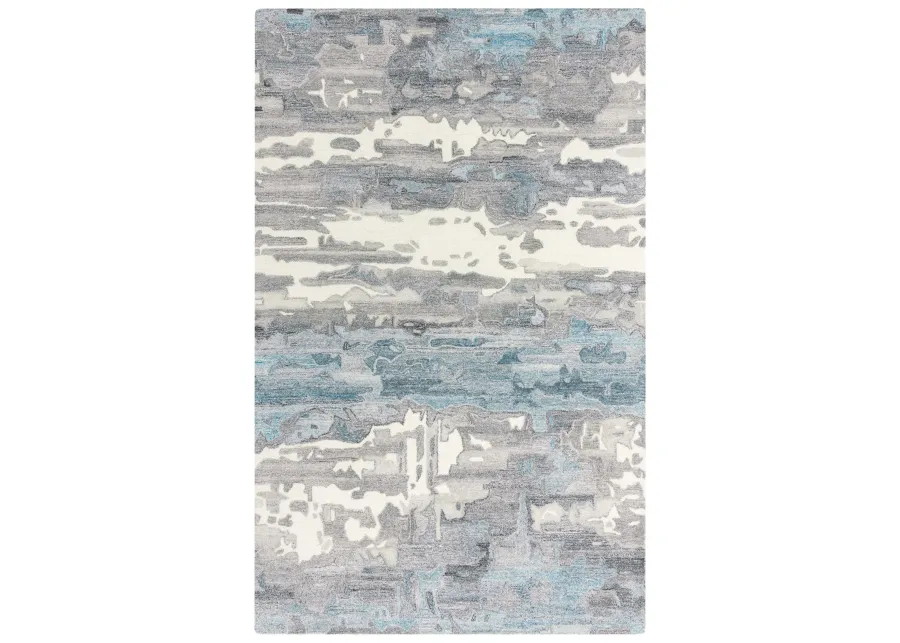 Essence Gray Abstract Wool/Recycled Polyester 7'6" x 9'6" Rectangle Rug