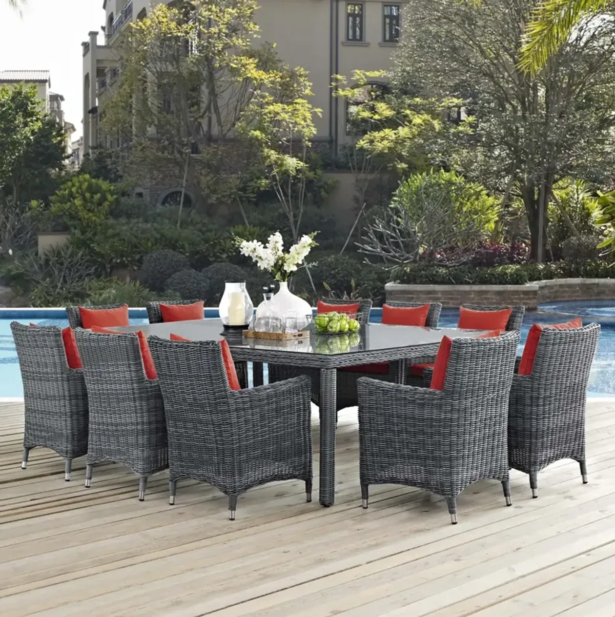 Summon 11 Piece Outdoor Patio Sunbrella® Dining Set