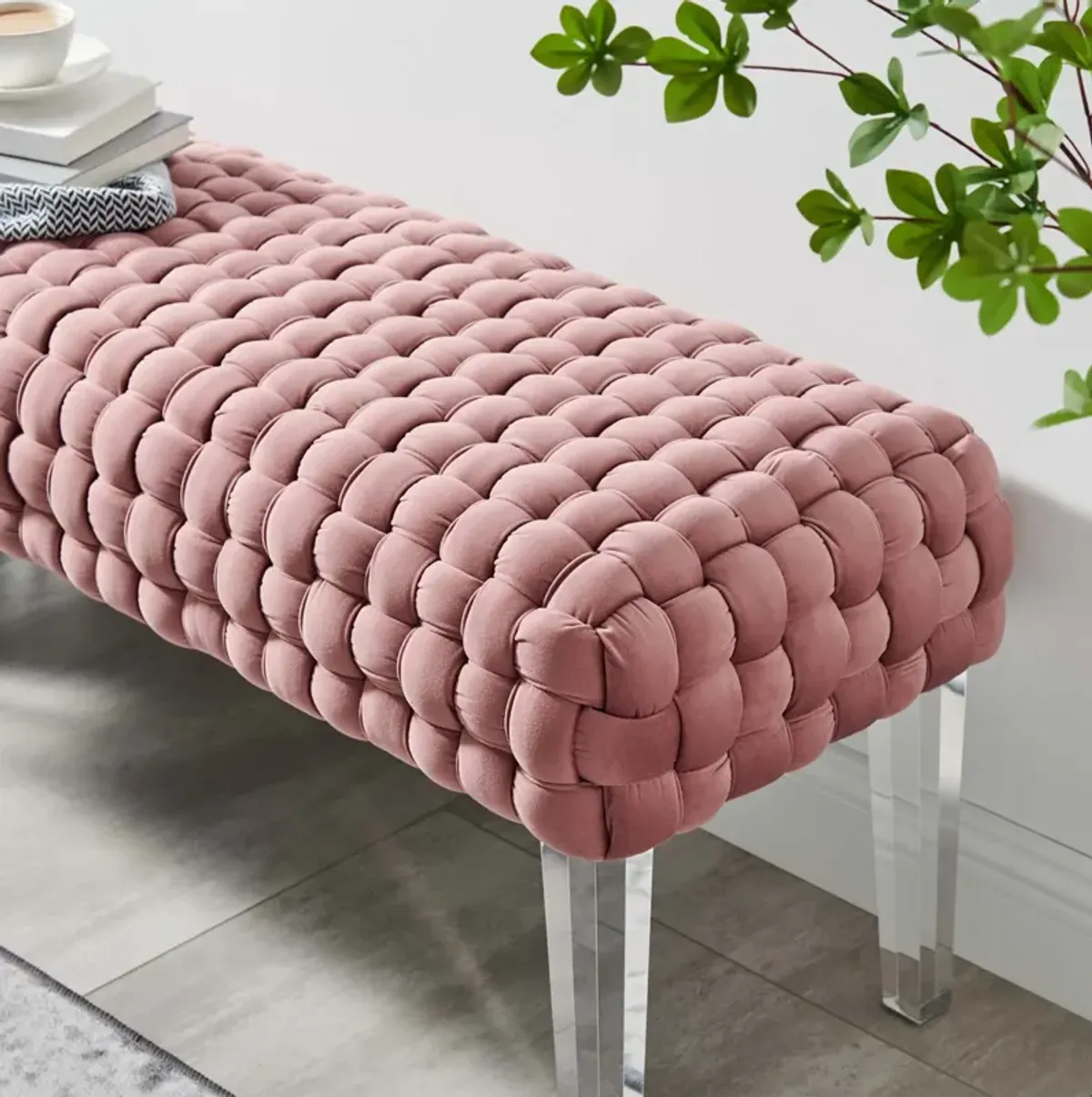 Prologue Woven Performance Velvet Ottoman