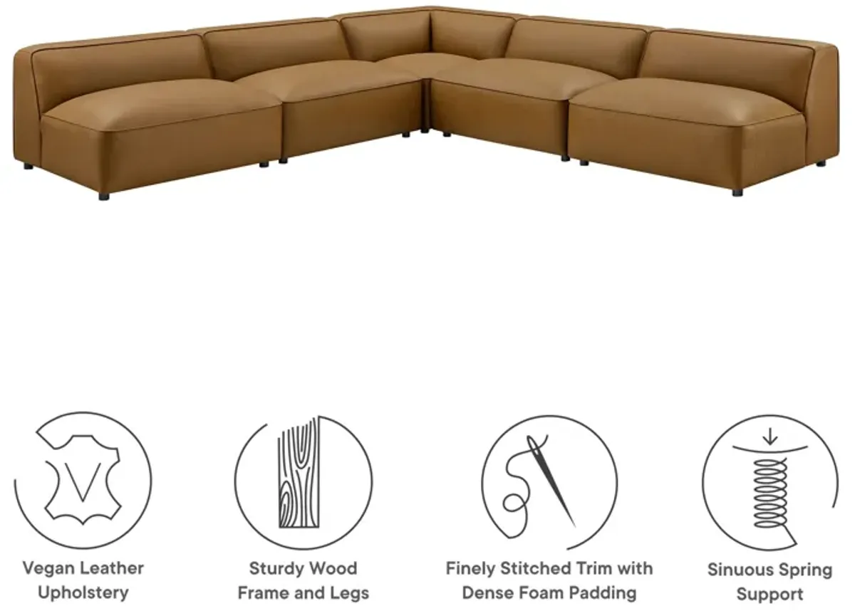 Auren 5-Piece Upholstered Armless L-Shaped Vegan Leather Modular Sofa by Modway