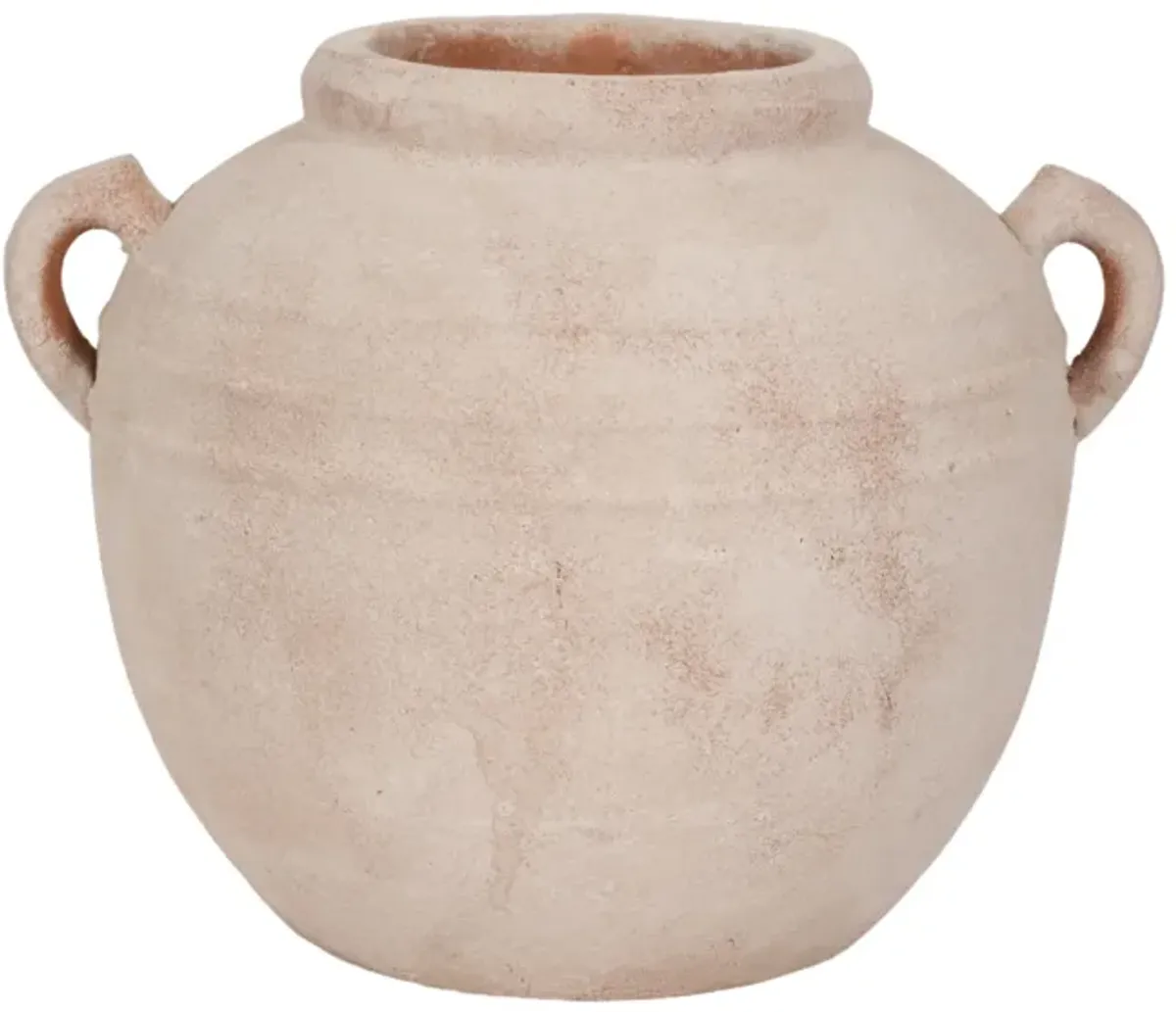 15" Round Weathered Terracotta Vase, White/natural