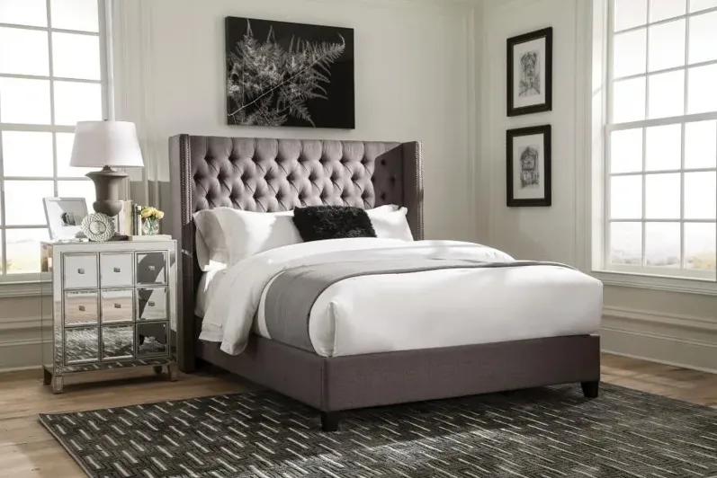 Elland Demi-Wing Upholstered Queen Bed Grey