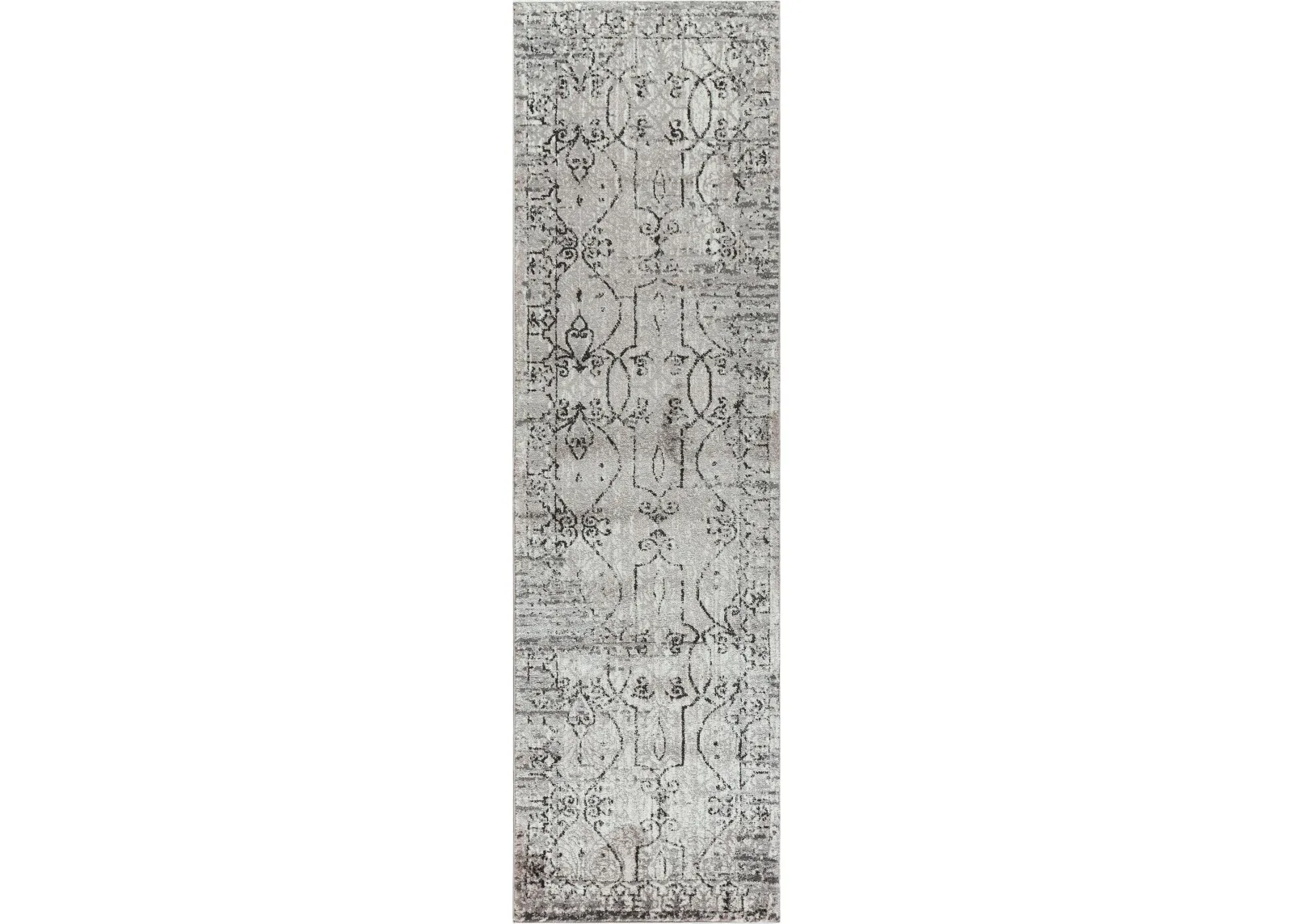 Panache Taupe/Natural Scroll Work Distress Polypropylene 2'3" x 7'7" Runner Rug