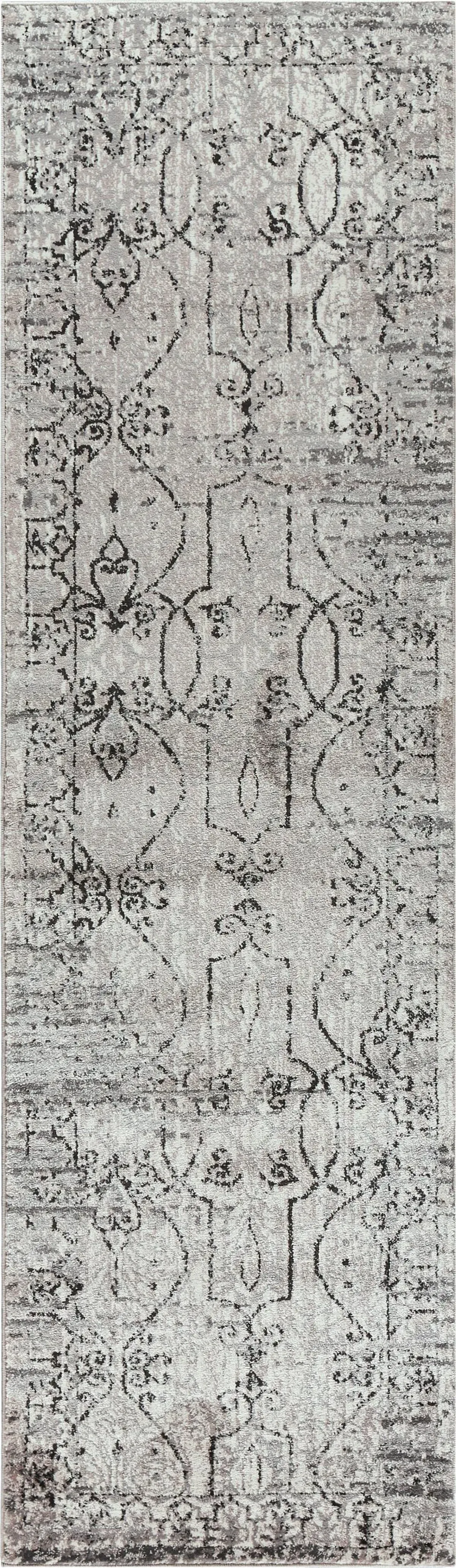 Panache Taupe/Natural Scroll Work Distress Polypropylene 2'3" x 7'7" Runner Rug