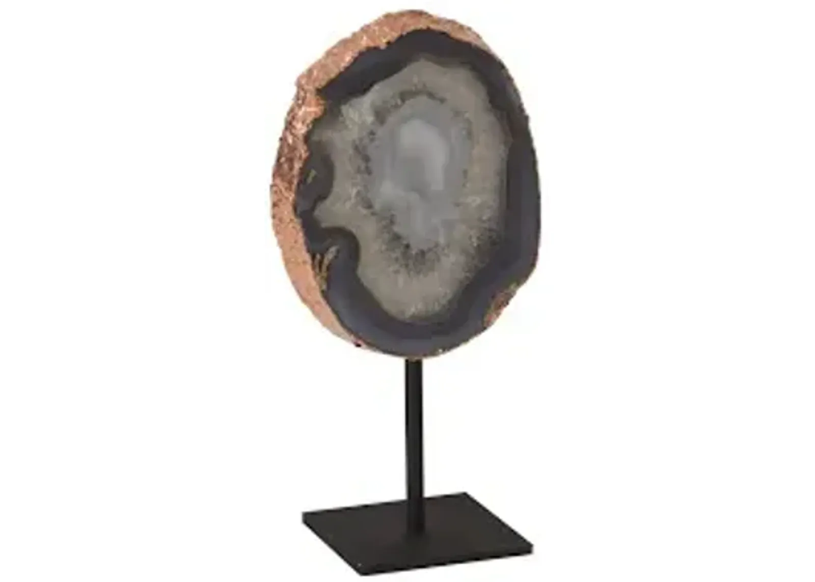 agate sculpture, bronze edge, iron base, assorted