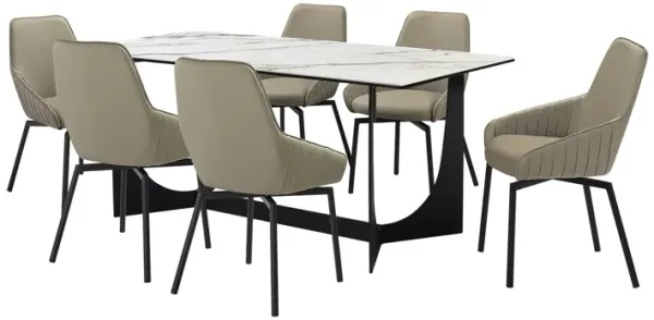 Esme Shilo 7 Piece Dining Set Taupe with Gray Faux Leather Chairs