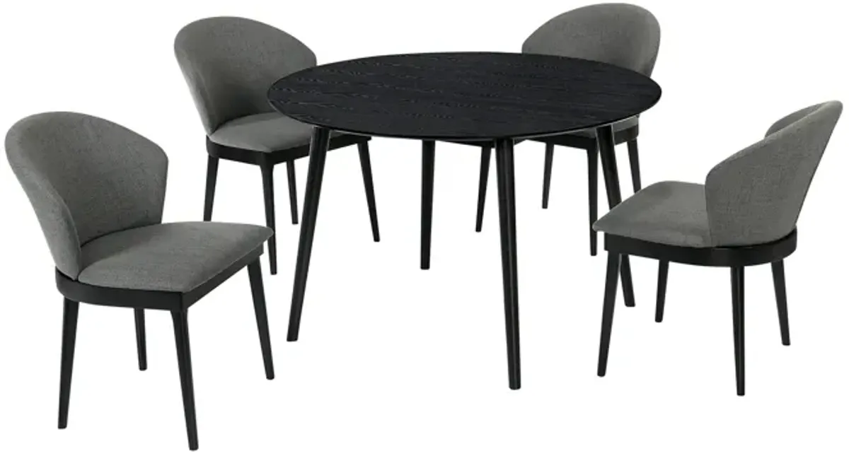 Arcadia and Juno 48" Round Charcoal and Black Wood 5 Piece Dining Set