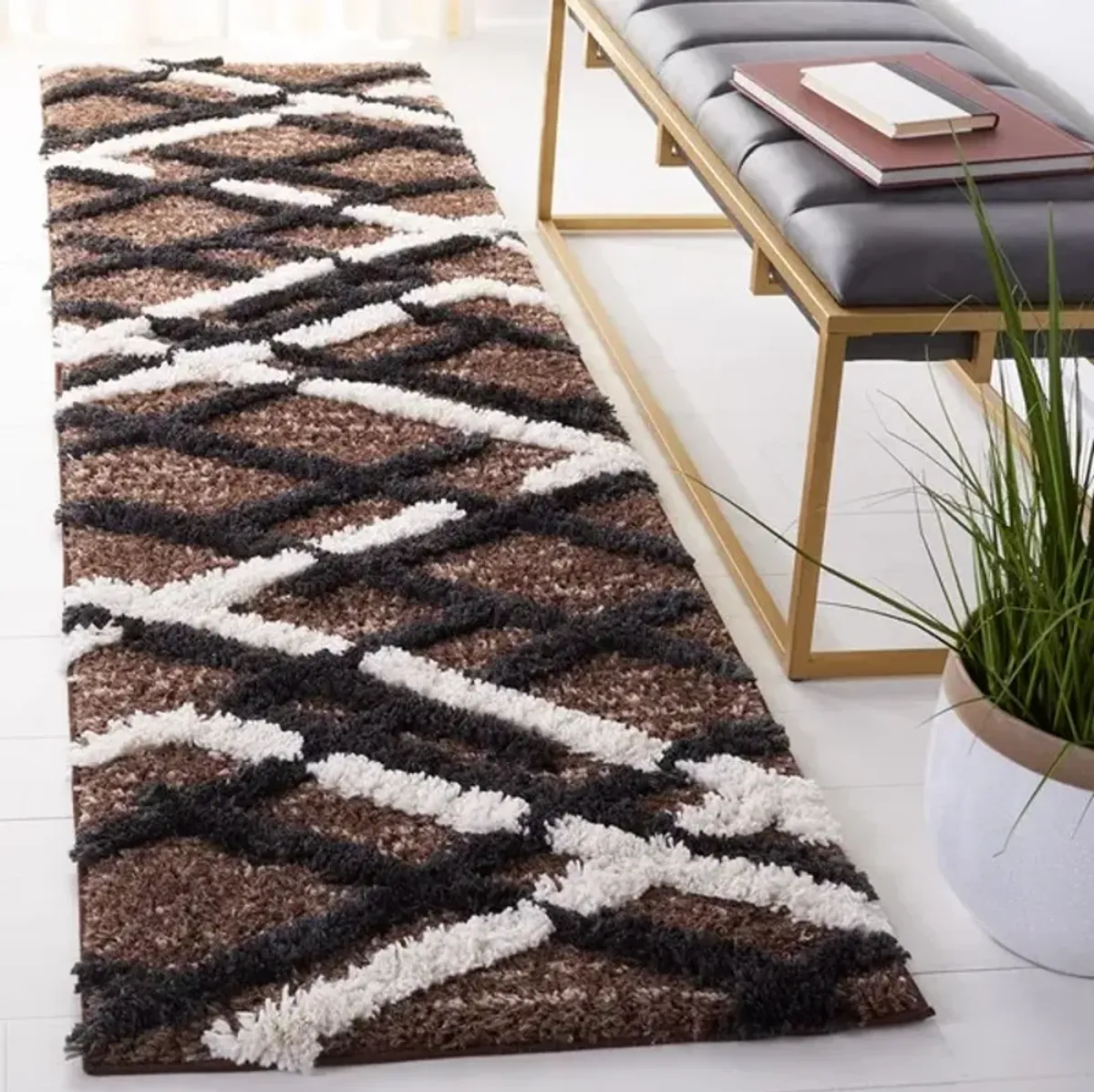 HI-LO SHAG 206 Brown  2'-2' X 8' Runner Rug