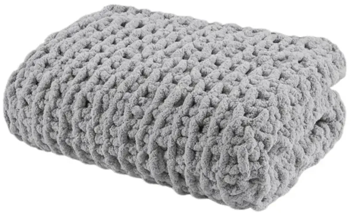 Madison Park Chenille Chunky Knit Grey Throw