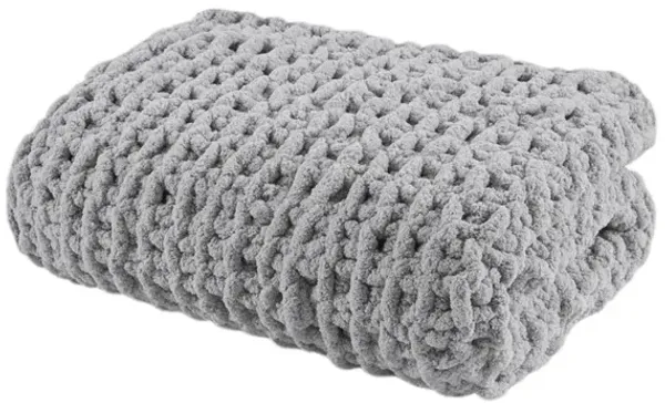 Madison Park Chenille Chunky Knit Grey Throw