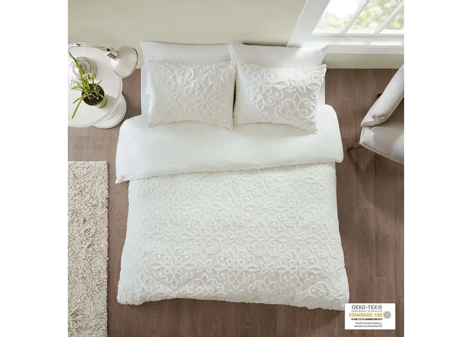 Madison Park Sabrina Off-White 3 Piece Tufted Cotton Chenille Duvet Cover Set