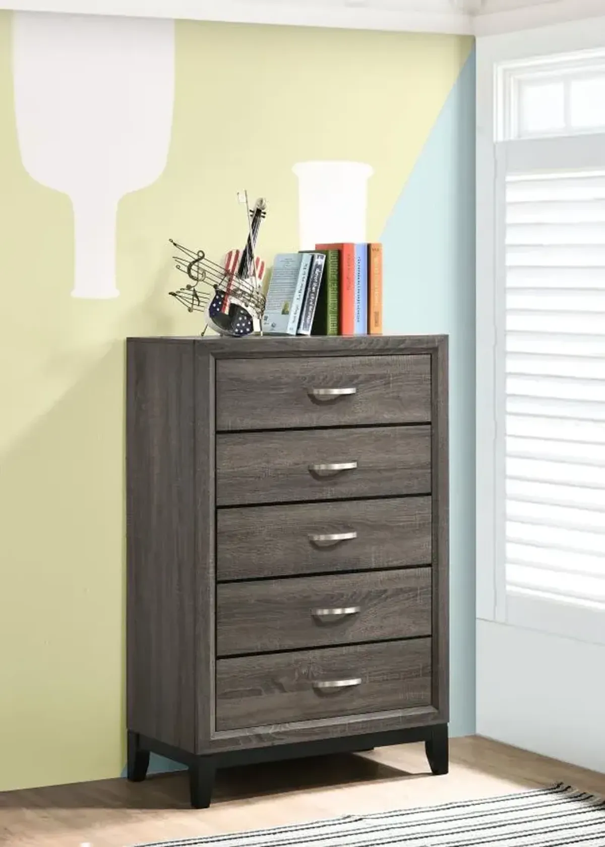 Watson 5-drawer Chest Grey Oak and Black