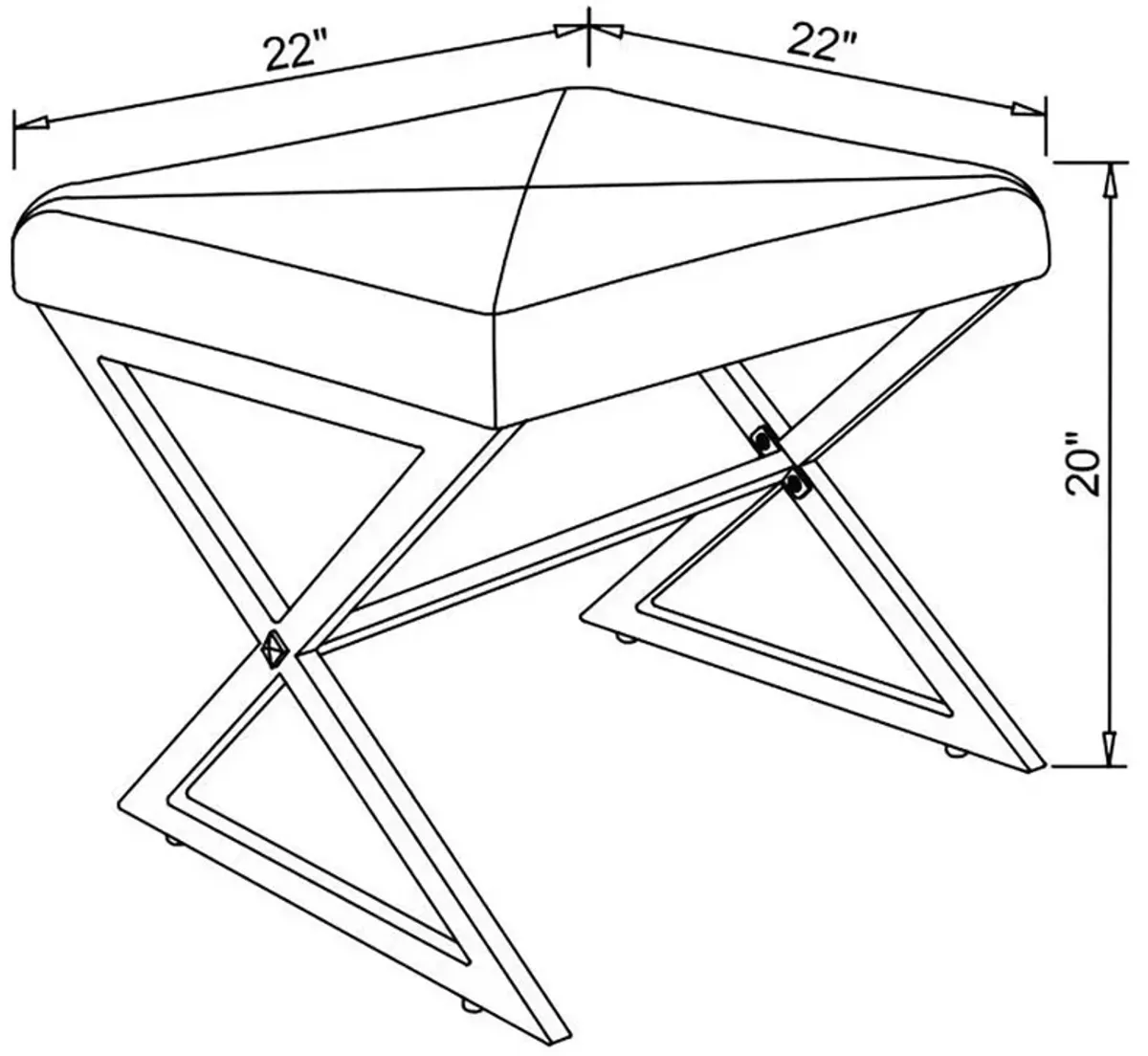 Rita X-cross Square Ottoman White and Chrome