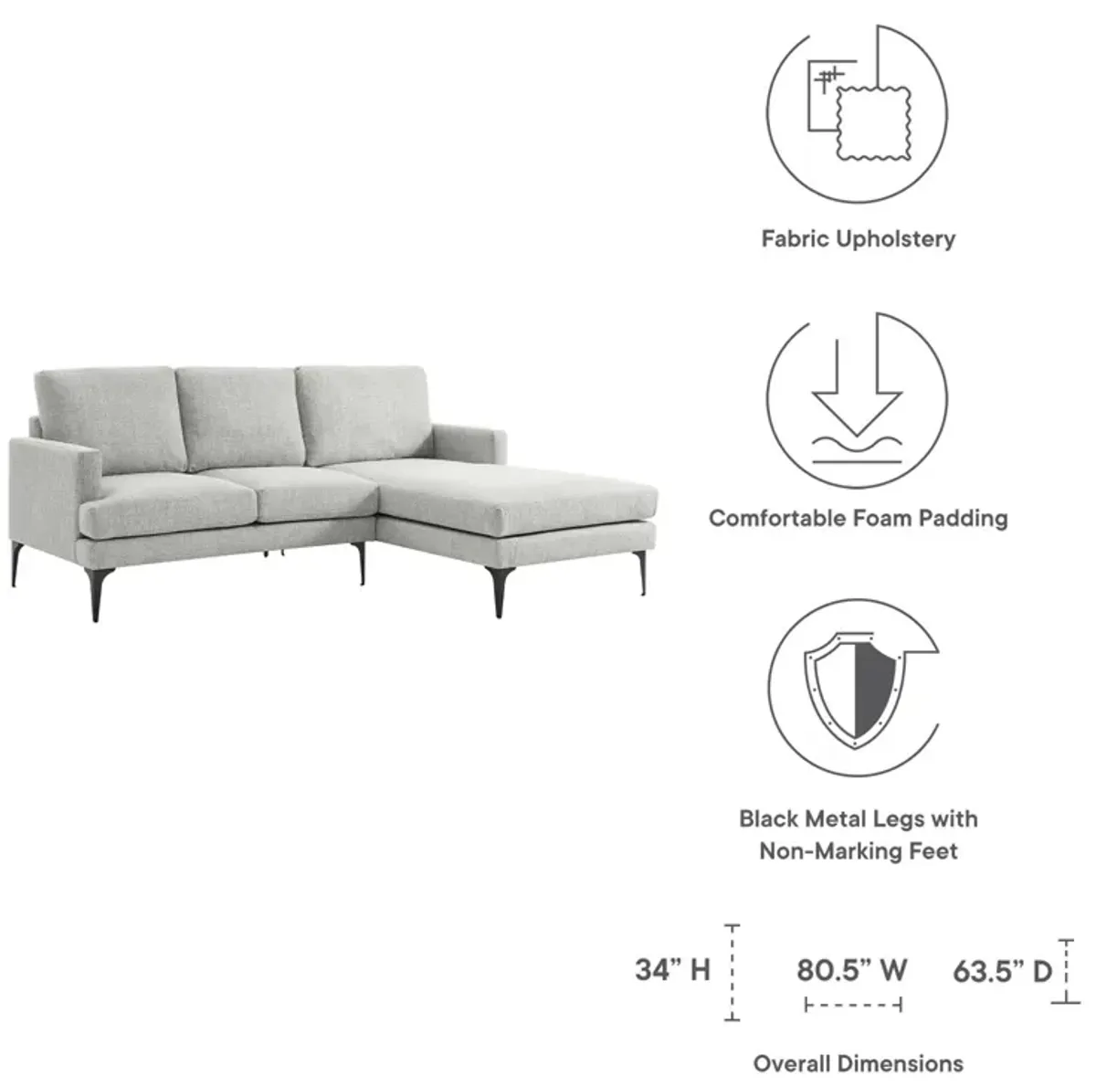 Evermore Right-Facing Upholstered Fabric Sectional Sofa