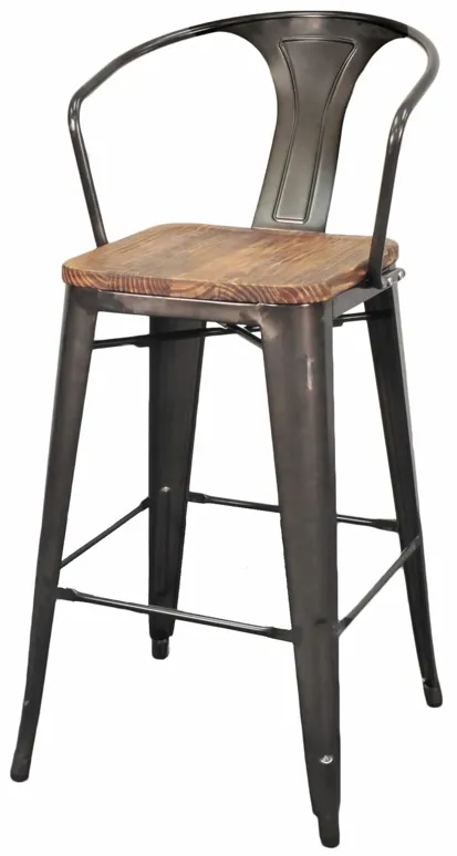 Metropolis Metal Bar Stool Wood Seat, Gunmetal (Set of 4)