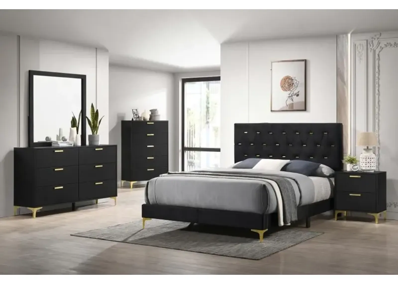 Kendall 5-piece Tufted Panel California King Bedroom Set Black and Gold