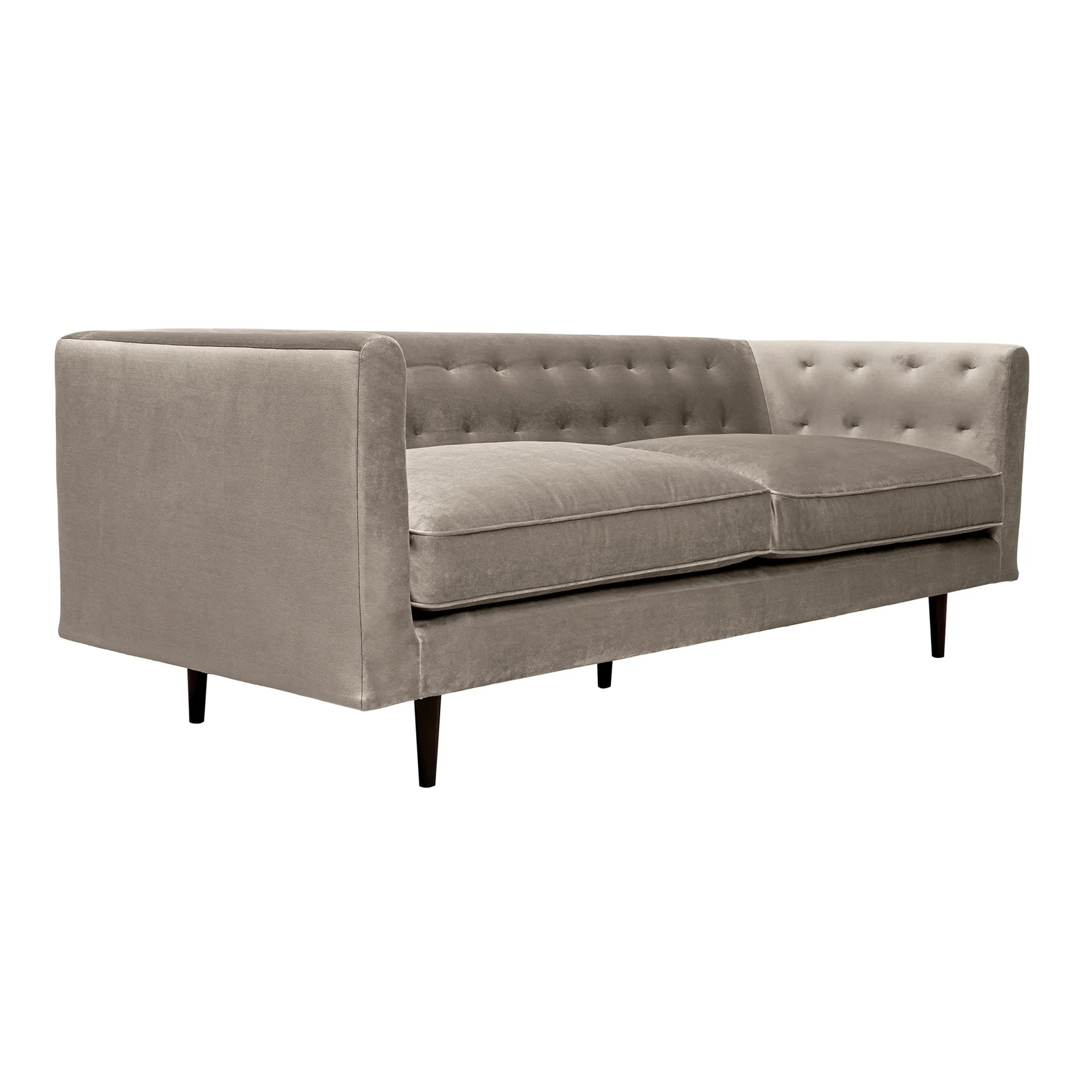 Annabelle 80" Fossil Gray Velvet Sofa with Black Wood Legs