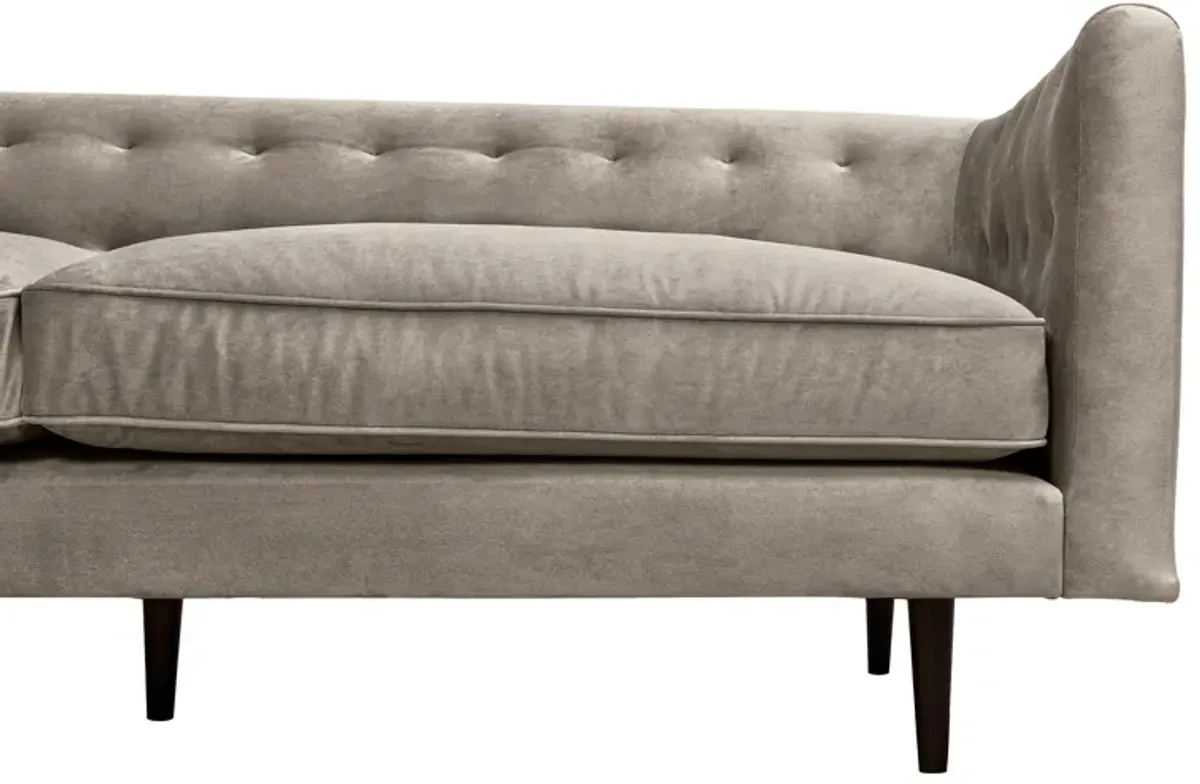 Annabelle 80" Fossil Gray Velvet Sofa with Black Wood Legs