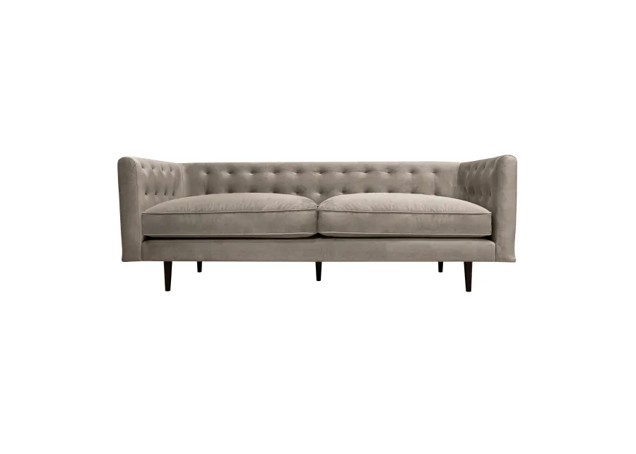 Annabelle 80" Fossil Gray Velvet Sofa with Black Wood Legs