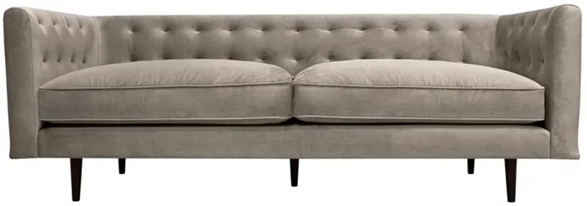 Annabelle 80" Fossil Gray Velvet Sofa with Black Wood Legs