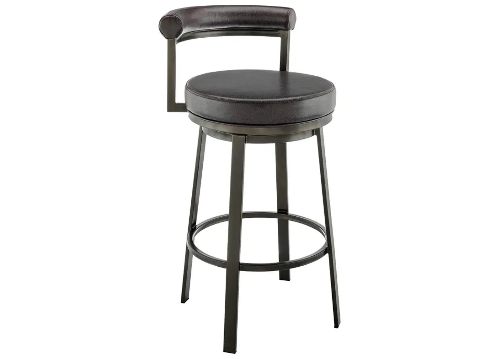 Neura Swivel Counter or Bar Stool in Mocha Finish with Brown Faux Leather