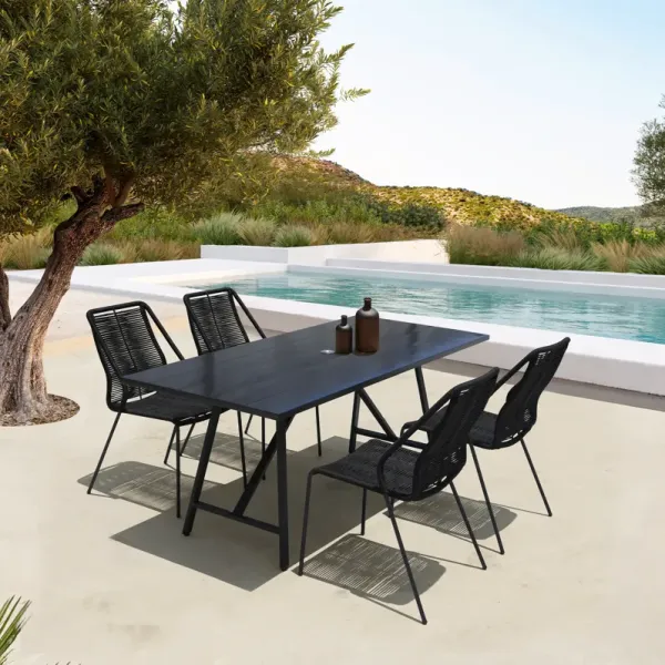 Koala and Clip 5 Piece Dining Set in Dark Eucalyptus Wood and Metal with Black Rope