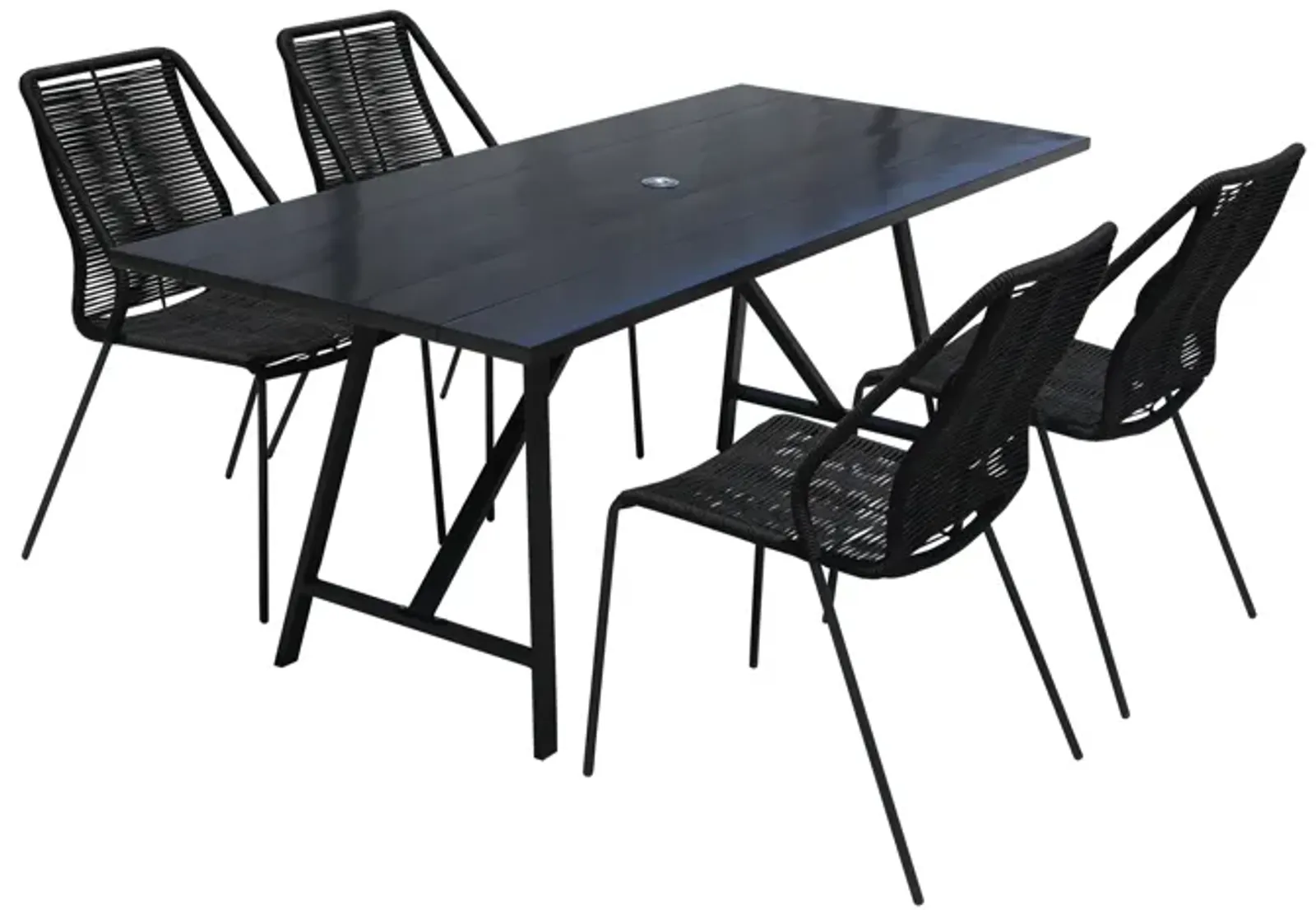 Koala and Clip 5 Piece Dining Set in Dark Eucalyptus Wood and Metal with Black Rope