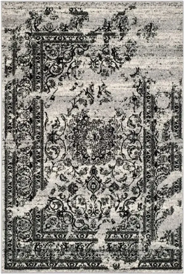 Adirondack Contemporary Silver / Black 4' X 4' Round Powerloomed Rug