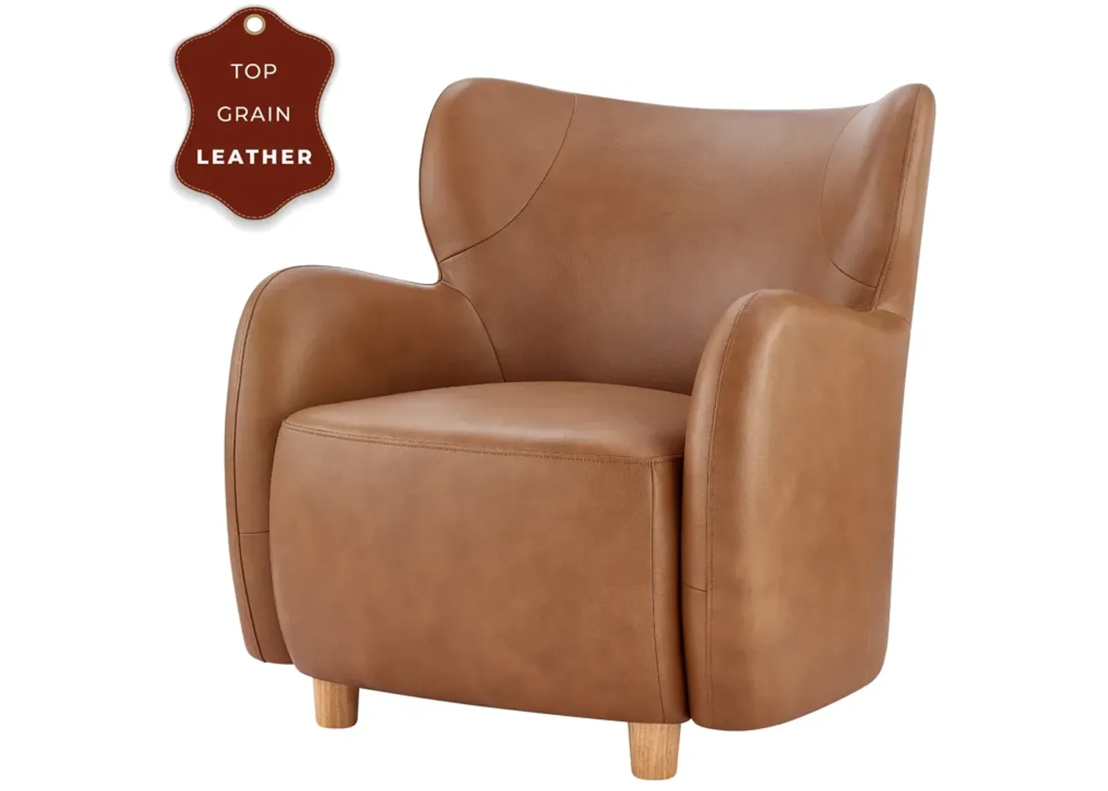 Tiffany KD Top Grain Leather Accent Arm Chair, Garrett Caramel