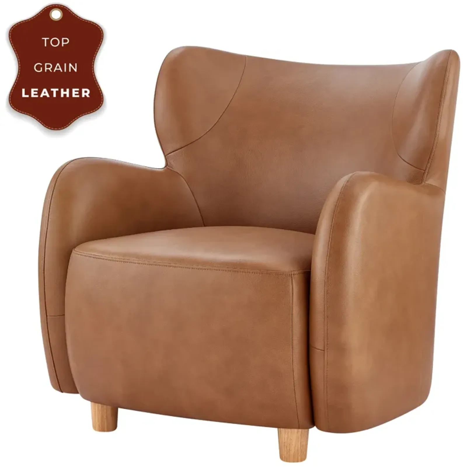 Tiffany KD Top Grain Leather Accent Arm Chair, Garrett Caramel