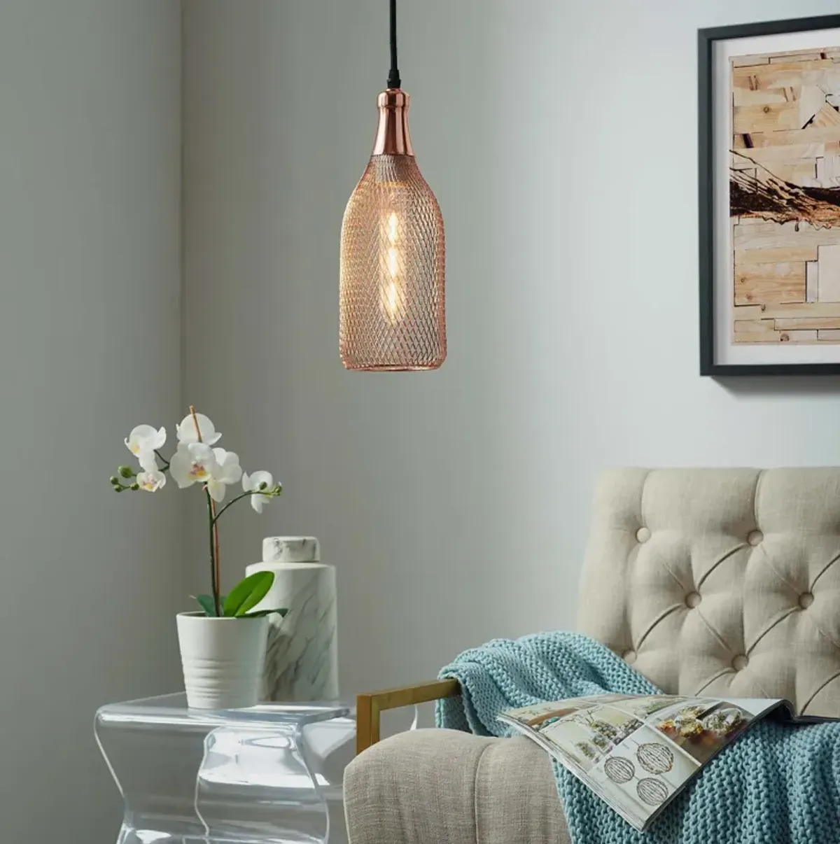 Glimmer Bottle-Shaped Rose Gold Pendant Light