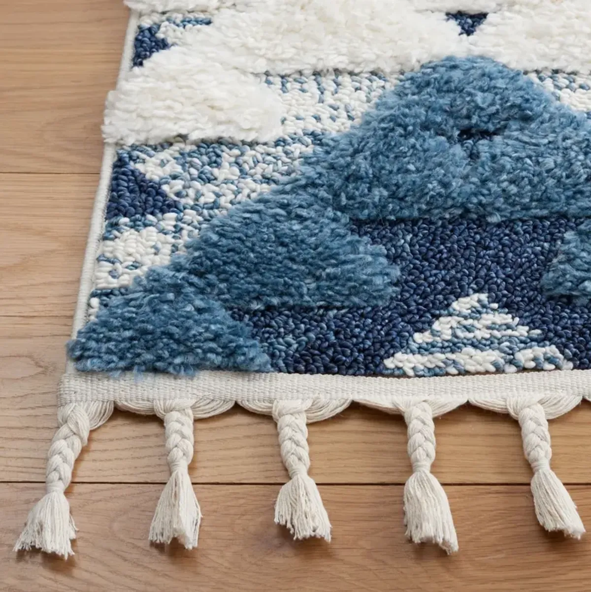 MOROCCAN TASSEL SHAG 688 BLUE  2'-3' x 12' Runner Rug