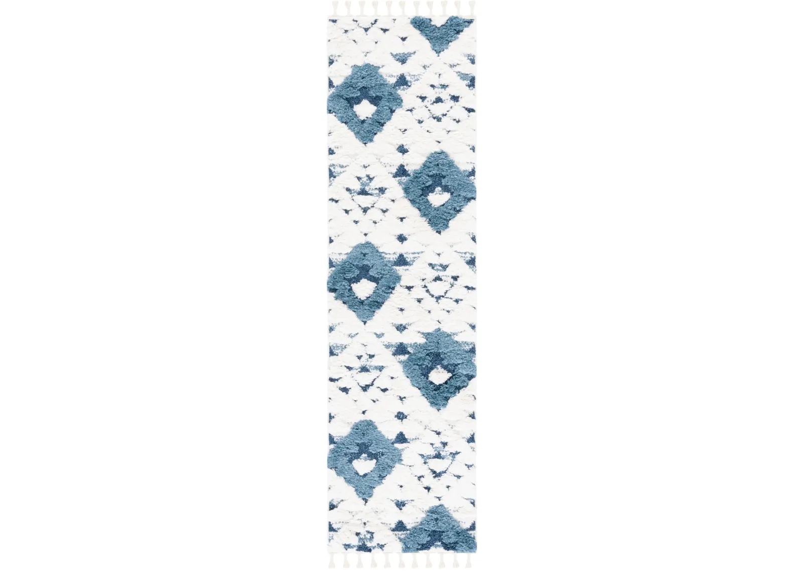 MOROCCAN TASSEL SHAG 688 BLUE  2'-3' x 12' Runner Rug