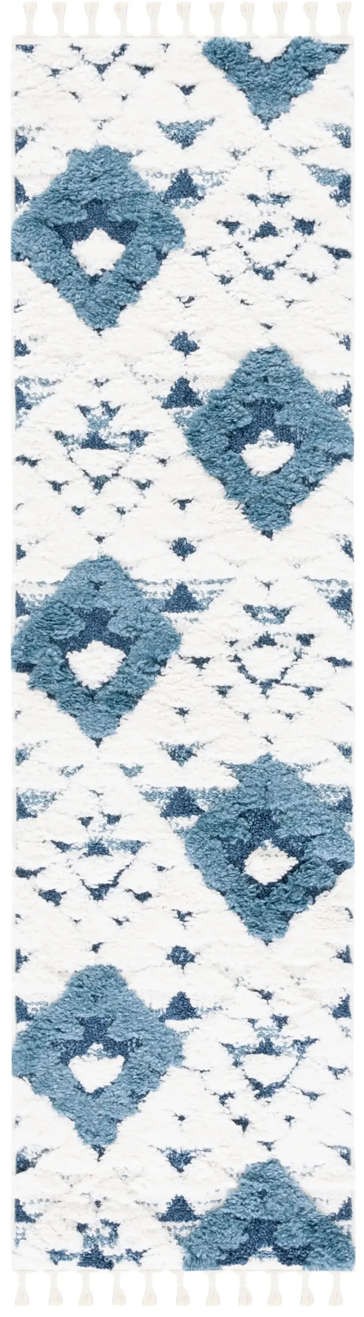 MOROCCAN TASSEL SHAG 688 BLUE  2'-3' x 12' Runner Rug