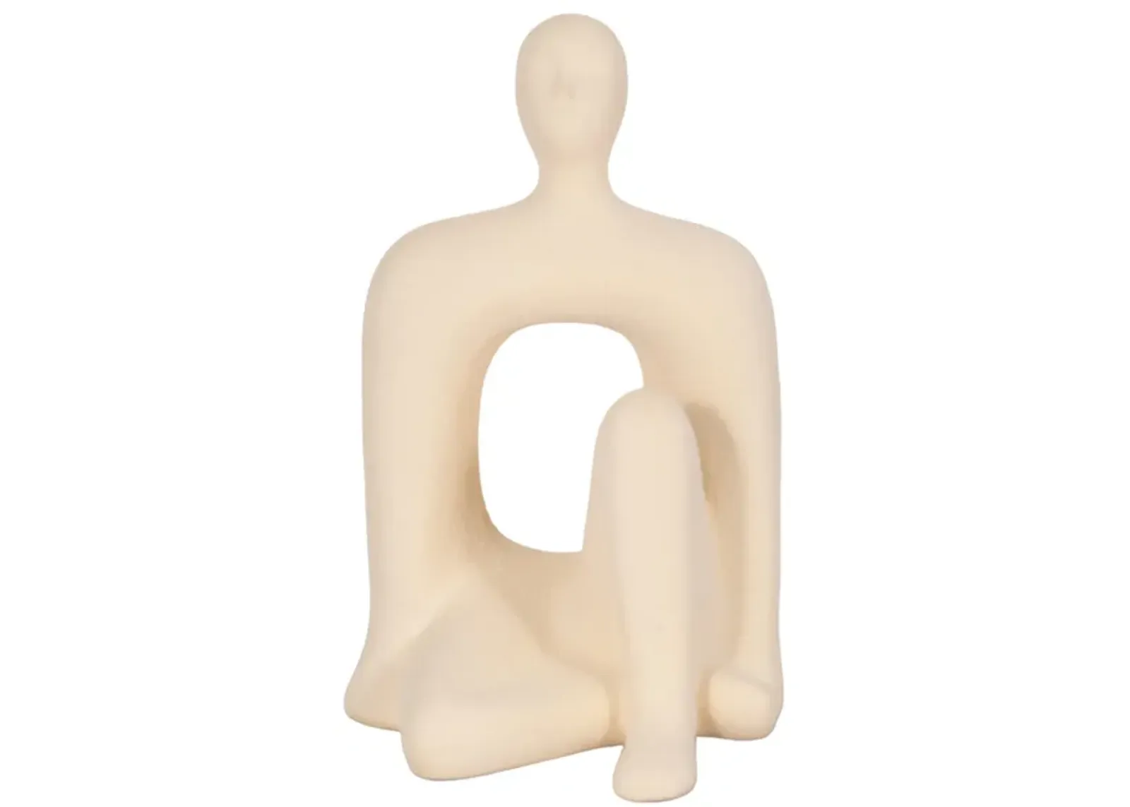 10" Sitting Figure W/open Cut Out Sand Glaze,ivory