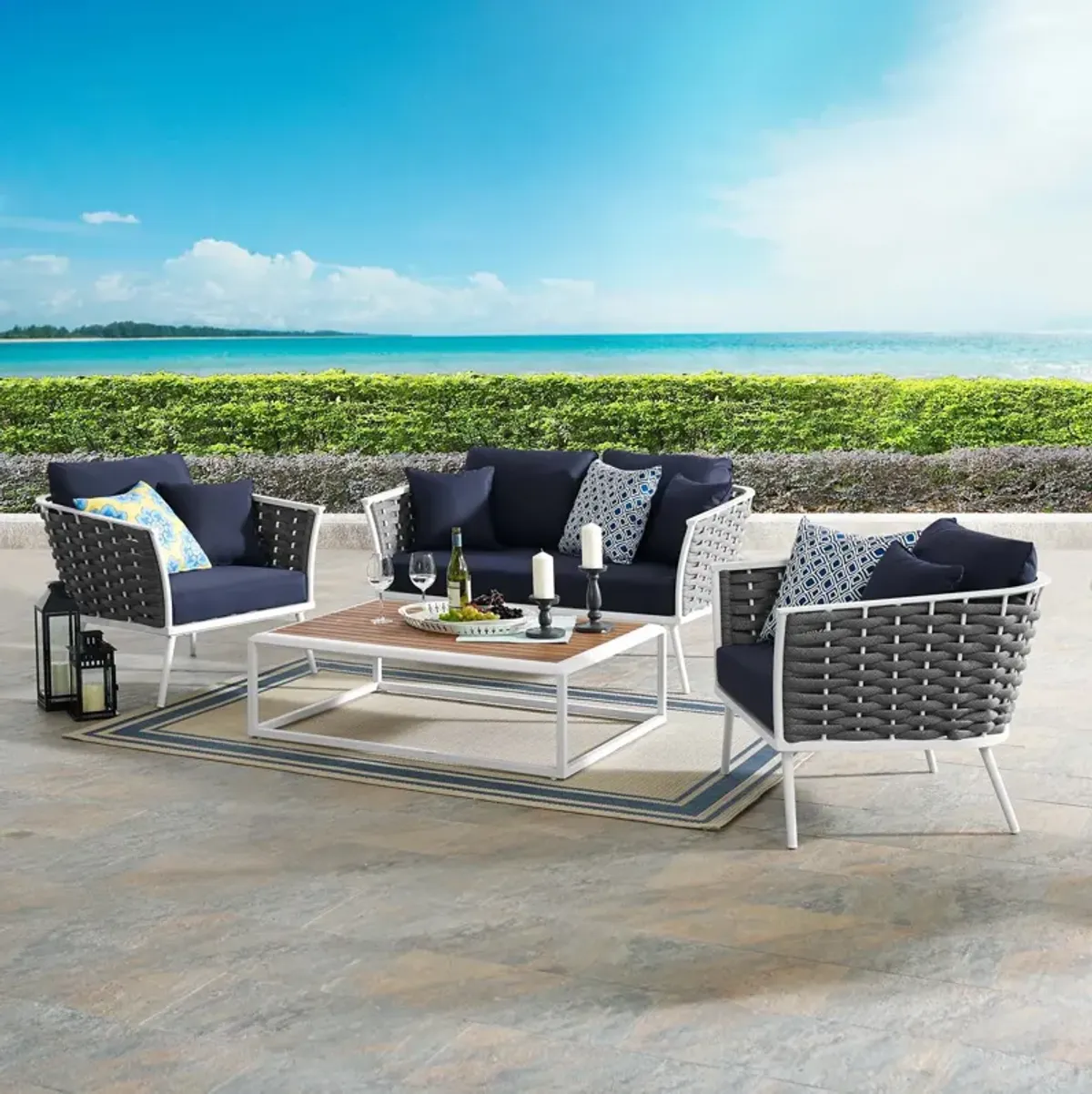 Stance 4 Piece Outdoor Patio Aluminum Sectional Sofa Set