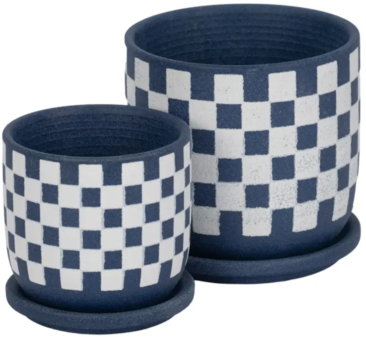 S/2 5/6" Checkerboard Saucer Planters, Blue/white