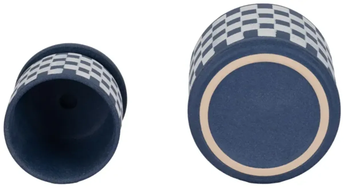 S/2 5/6" Checkerboard Saucer Planters, Blue/white