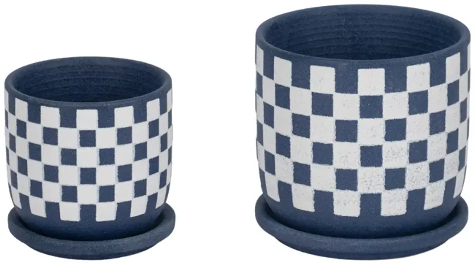 S/2 5/6" Checkerboard Saucer Planters, Blue/white