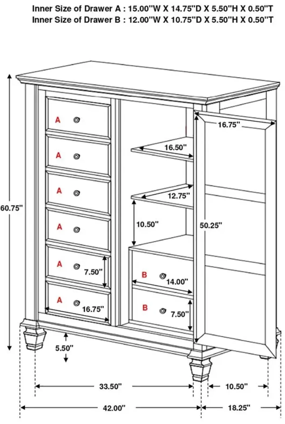 Sandy Beach Door Chest with Concealed Storage Black