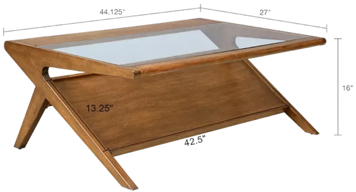 INK+IVY Rocket Pecan Coffee Table with Tempered Glass