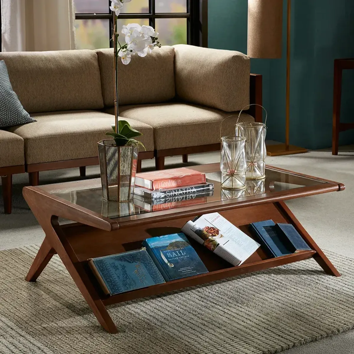 INK+IVY Rocket Pecan Coffee Table with Tempered Glass