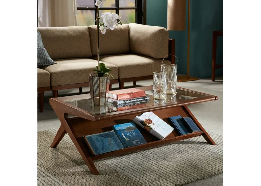 INK+IVY Rocket Pecan Coffee Table with Tempered Glass