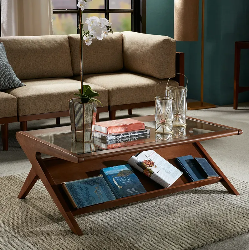 INK+IVY Rocket Pecan Coffee Table with Tempered Glass