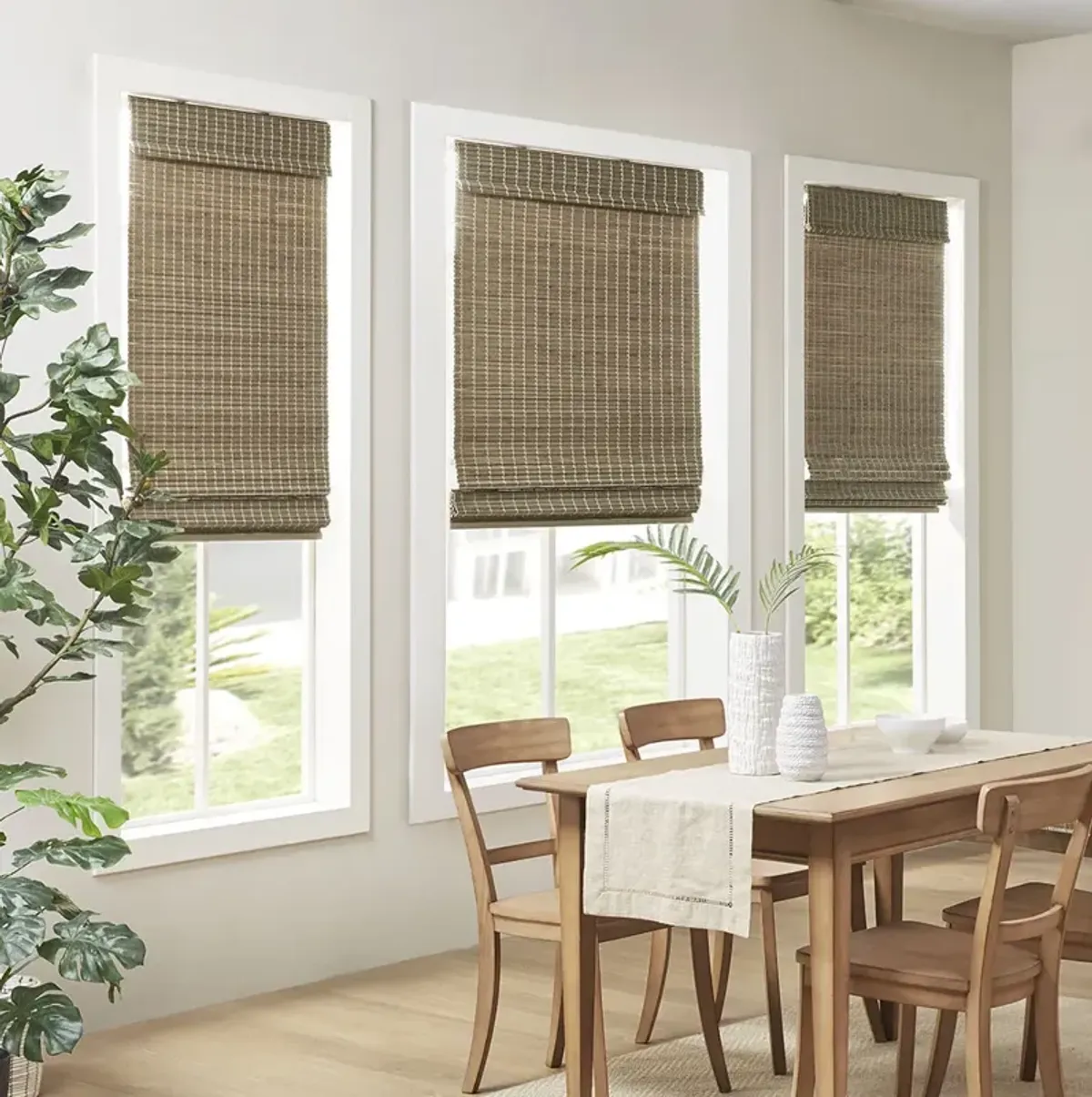 Madison Park Eastfield Natural Ash Bamboo Light Filtering Roman Shade 64"L