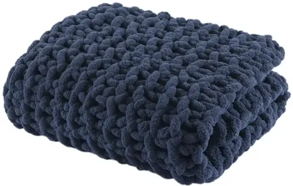 Madison Park Chenille Chunky Knit Navy Blue Throw