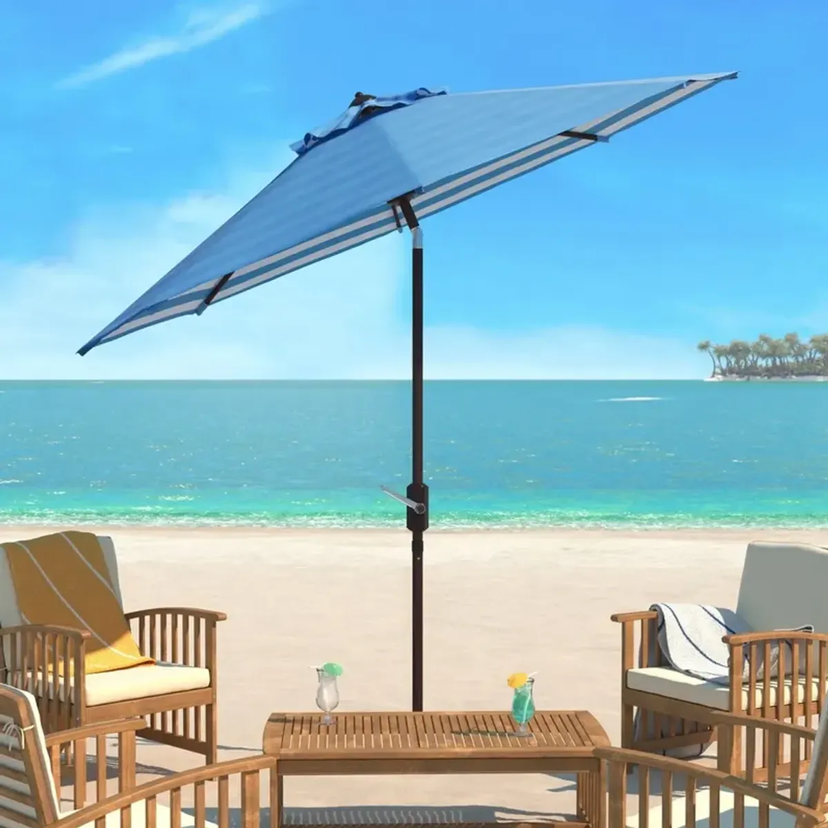 Athens Inside Out Striped Crank Outdoor Auto Tilt Umbrella